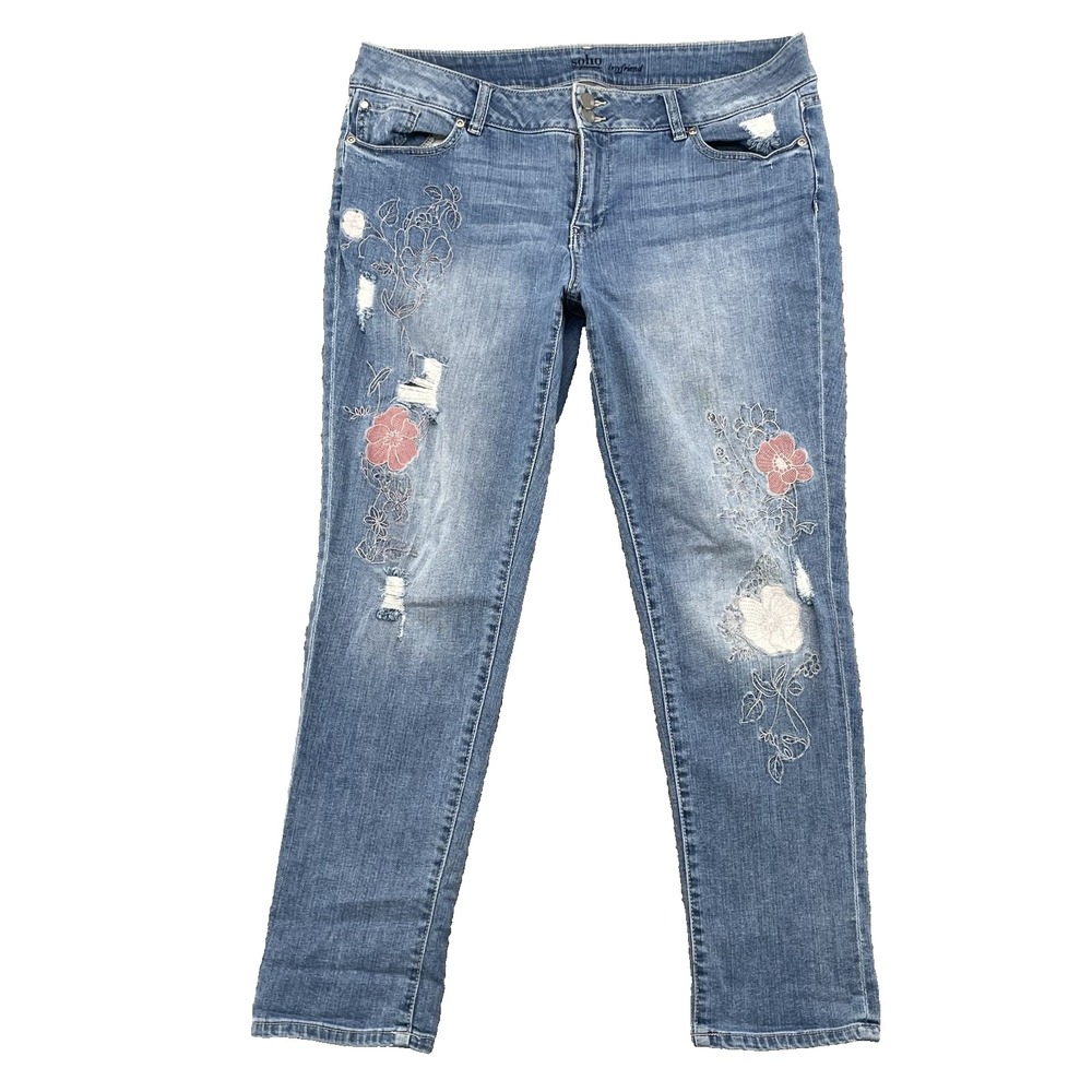 Soho Boyfriend Jean Women's 14 Floral Emboridery Preppy Y2k Boho Whimsey Cottage